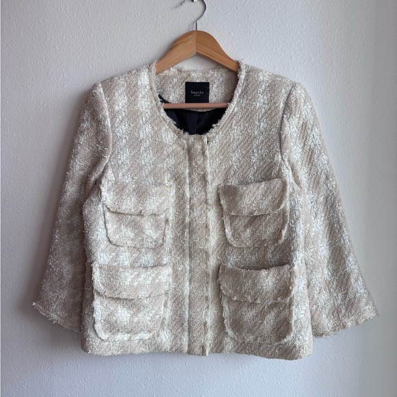 Smythe Cream Tweed Wool Blend Boucle Jacket Size 8 - Picture 2 of 5
